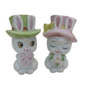Vintage Lefton Anthropomorphic Bunny Rabbit Couple Salt and Pepper Shakers